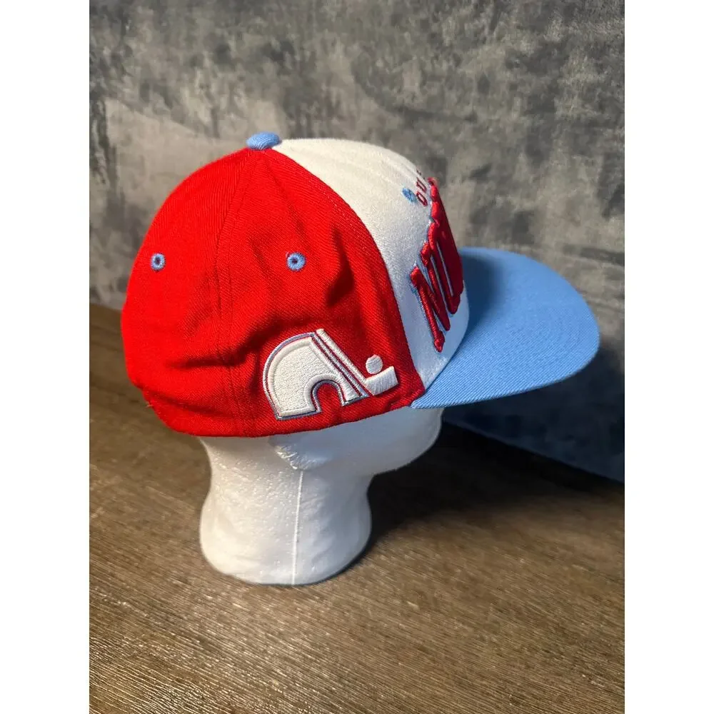 Zephyr Quebec Nordiques NHL Snapback Hat Red Blue Cream 3D Puff Script Cap OSFA